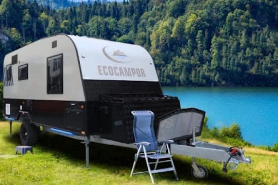 Off Road Camping Trailer Parked jejere Lake