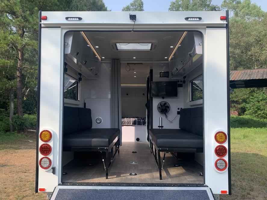 toy hauler garage with seating area
