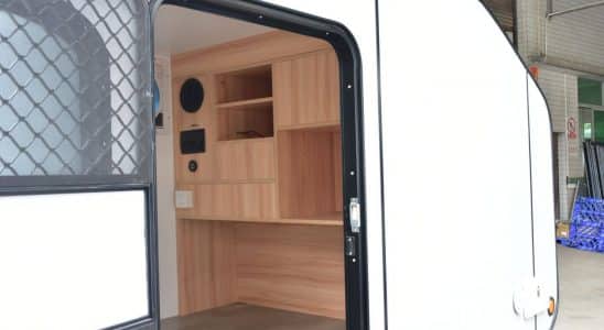 Teardrop trailer wooden cabinets